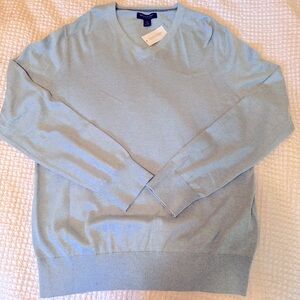 NWT Banana Republic Luxury Blend Light Blue V-Neck Sweater Size Large